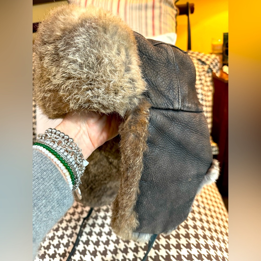 Mad Bomber vintage leather and rabbit fur hat